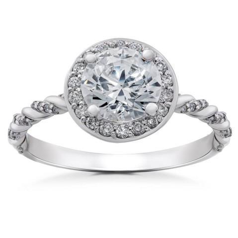 2.90 Carats Natural Diamond Halo Ring White Gold 14K New - Halo Ring-harrychadent.ca