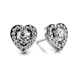 2.90 Ct Gorgeous Round Cut Real Diamonds Heart Shaped Earring Halo Studs