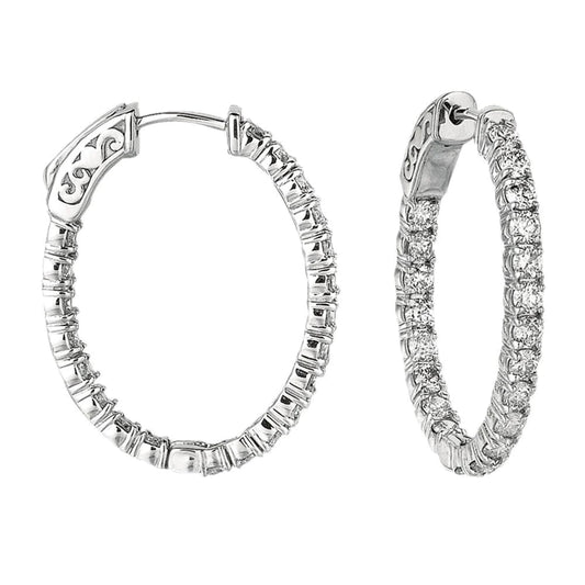 2.94 Carats Real Diamond Hoop Earrings White Gold 14K Prong Setting