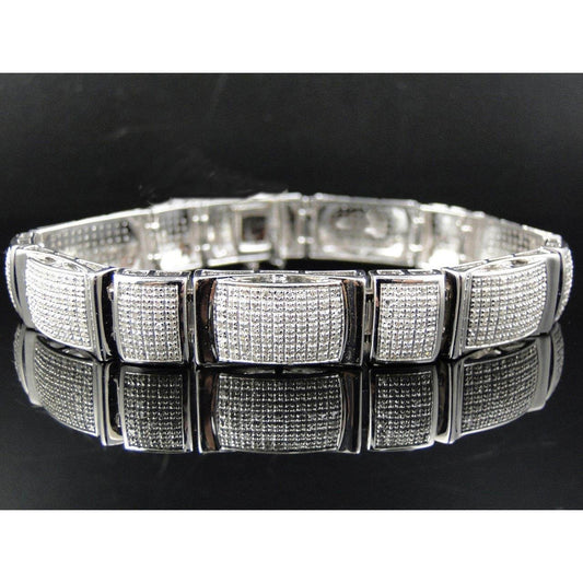 20 Carats Genuine Princess Shape Diamond Men Bracelet White Gold 14K