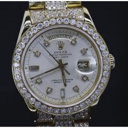 20 Ct Iced Out Custom Diamond Rolex Watch Yellow Gold