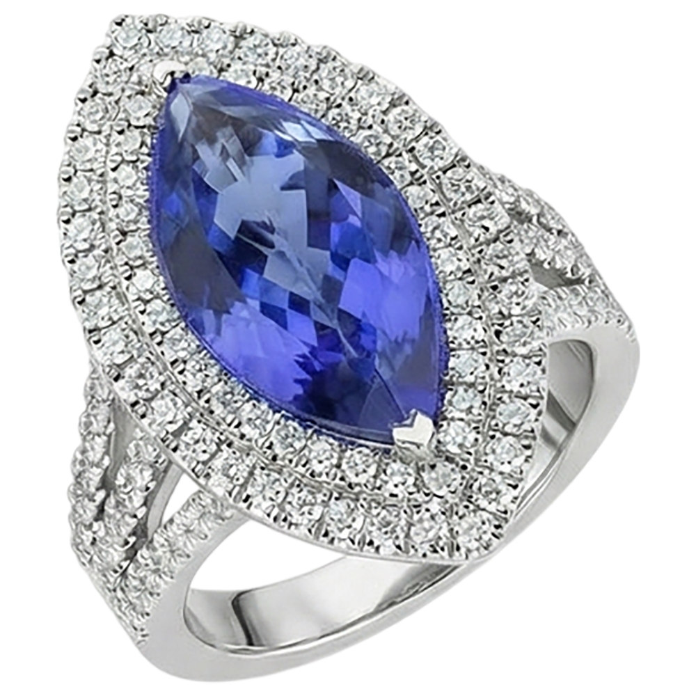 21.25 Ct Solitaire With Accent Tanzanite With Natural Earth Mined Diamond ( Not Lab Grown )s Ring Gold 14K