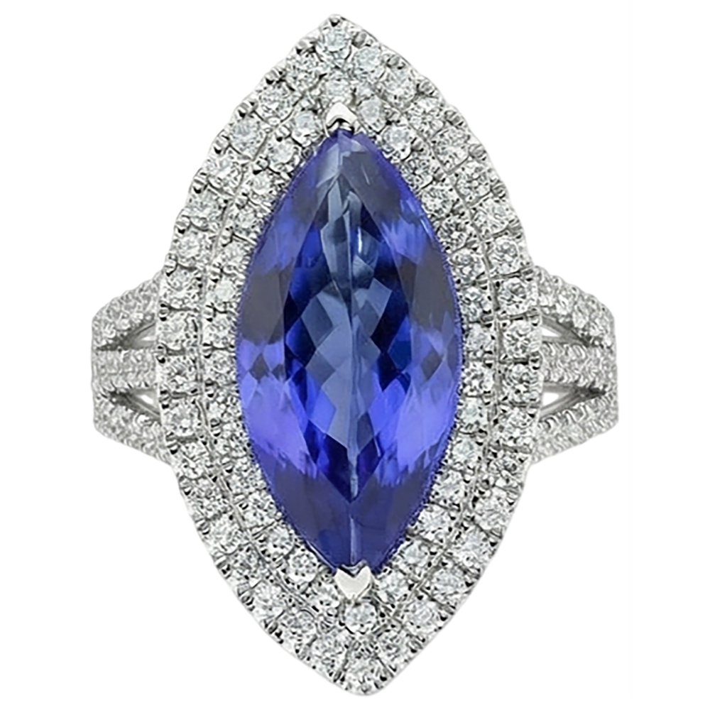 21.25 Ct Solitaire With Accent Tanzanite With Natural Earth Mined Diamond ( Not Lab Grown )s Ring Gold 14K