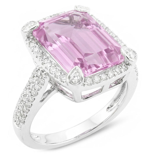 21.70 Ct. Pink Kunzite And Natural Earth Mined Diamond ( Not Lab Grown )s Wedding Ring Gold