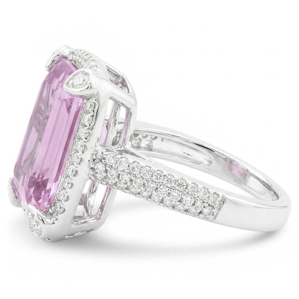 21.70 Ct. Pink Kunzite And Natural Earth Mined Diamond ( Not Lab Grown )s Wedding Ring Gold