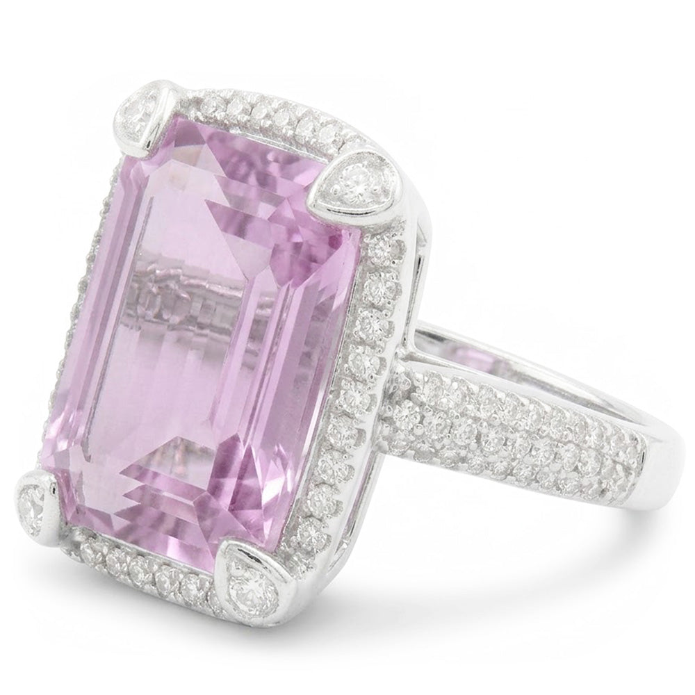 21.70 Ct. Pink Kunzite And Natural Earth Mined Diamond ( Not Lab Grown )s Wedding Ring Gold