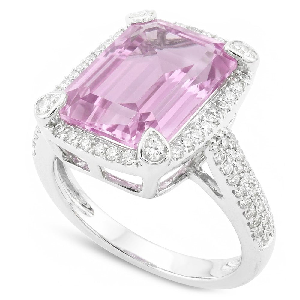 21.70 Ct. Pink Kunzite And Natural Earth Mined Diamond ( Not Lab Grown )s Wedding Ring Gold