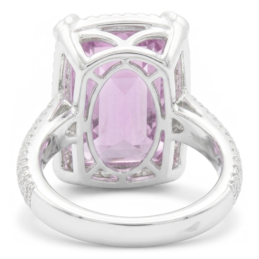 21.70 Ct. Pink Kunzite And Natural Earth Mined Diamond ( Not Lab Grown )s Wedding Ring Gold
