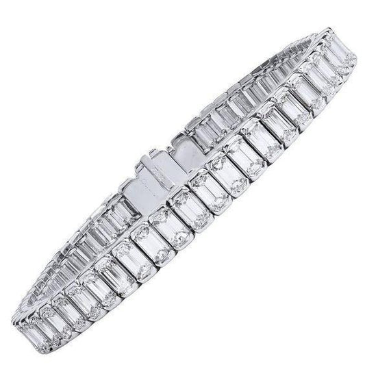 21 Ct Emerald Cut White Natural Diamond Tennis Bracelet Gold Fine Jewelry