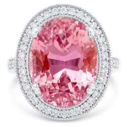 22.34 Ct Pink Kunzite And Natural Earth Mined Diamond ( Not Lab Grown )s Ring White Gold 14K