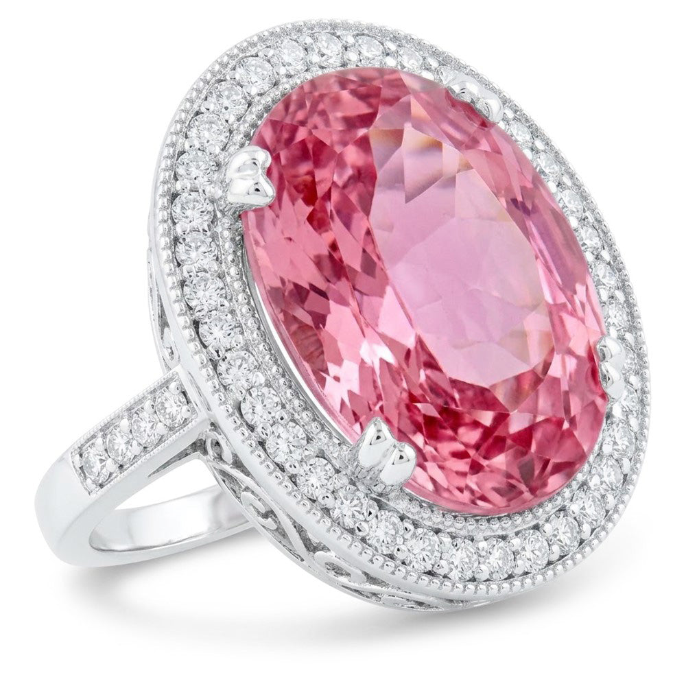 22.34 Ct Pink Kunzite And Natural Earth Mined Diamond ( Not Lab Grown )s Ring White Gold 14K