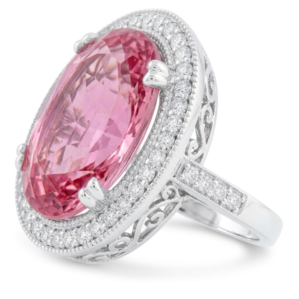 22.34 Ct Pink Kunzite And Natural Earth Mined Diamond ( Not Lab Grown )s Ring White Gold 14K