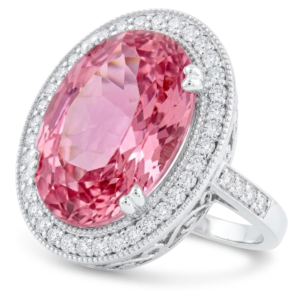 22.34 Ct Pink Kunzite And Natural Earth Mined Diamond ( Not Lab Grown )s Ring White Gold 14K