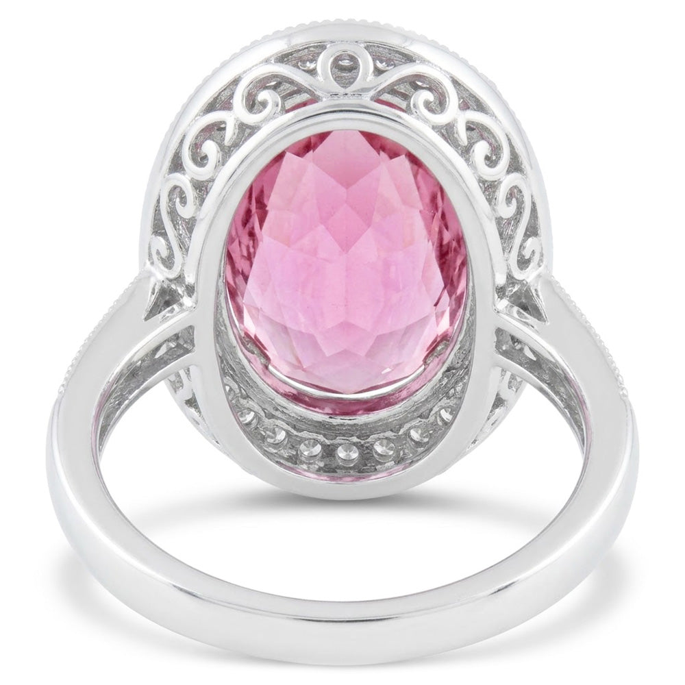 22.34 Ct Pink Kunzite And Natural Earth Mined Diamond ( Not Lab Grown )s Ring White Gold 14K