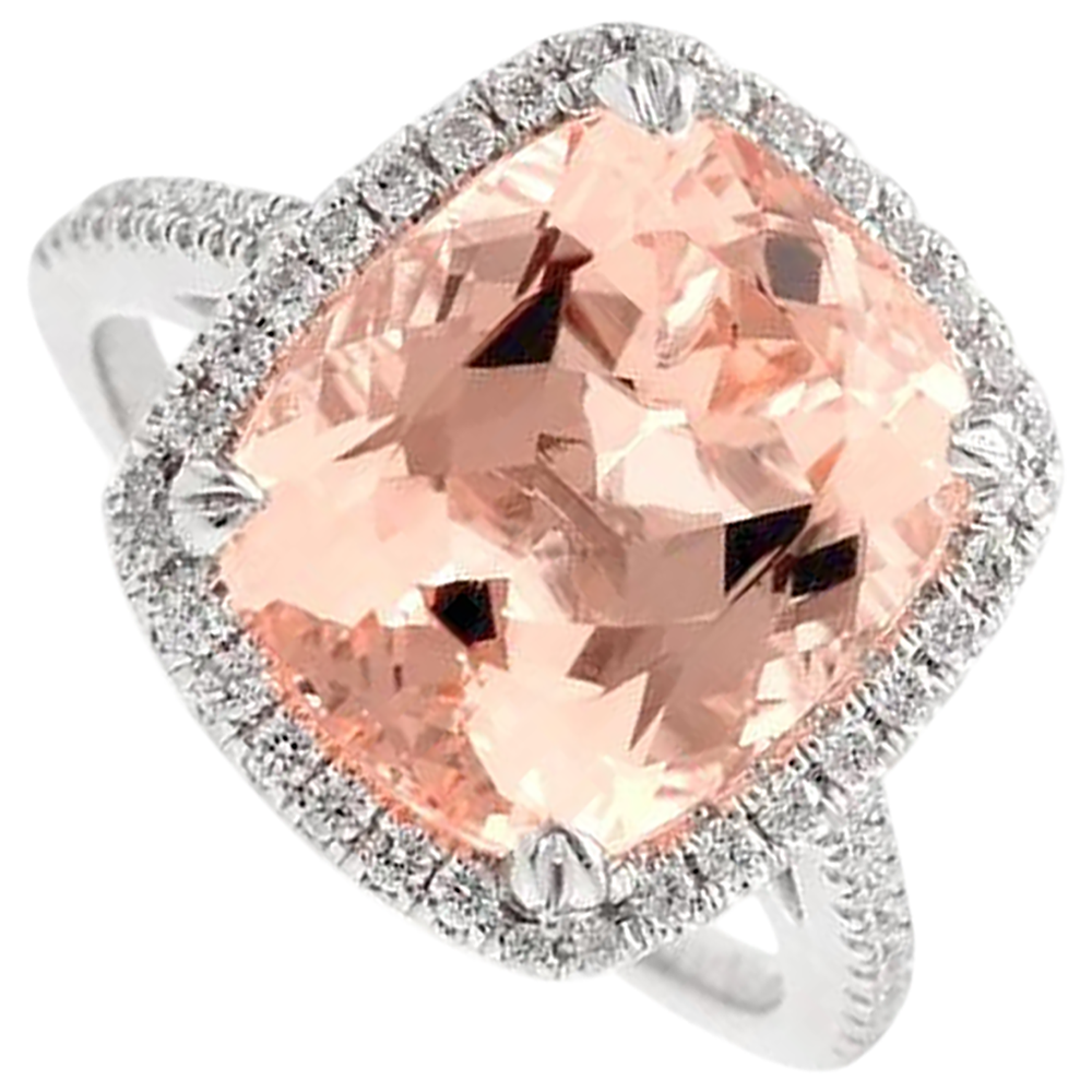 natural round morganite 23.05ct ring close up detail