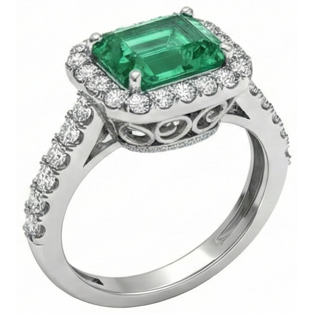 24 Ct Green Emerald And Natural Earth Mined Diamond ( Not Lab Grown ) Wedding Ring White Gold Jewelry