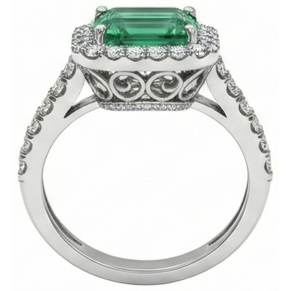 24 Ct Green Emerald And Natural Earth Mined Diamond ( Not Lab Grown ) Wedding Ring White Gold Jewelry