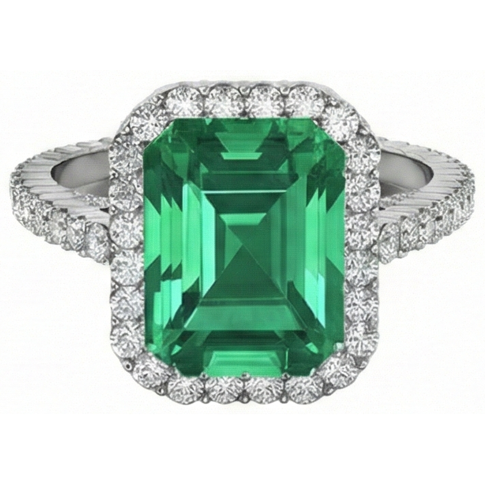 24 Ct Green Emerald And Natural Earth Mined Diamond ( Not Lab Grown ) Wedding Ring White Gold Jewelry
