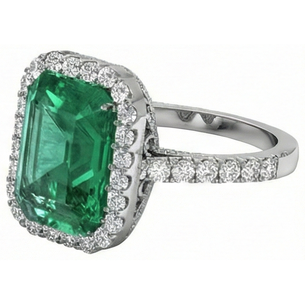 24 Ct Green Emerald And Natural Earth Mined Diamond ( Not Lab Grown ) Wedding Ring White Gold Jewelry
