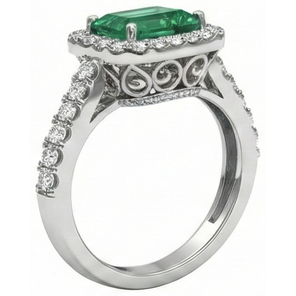 24 Ct Green Emerald And Natural Earth Mined Diamond ( Not Lab Grown ) Wedding Ring White Gold Jewelry