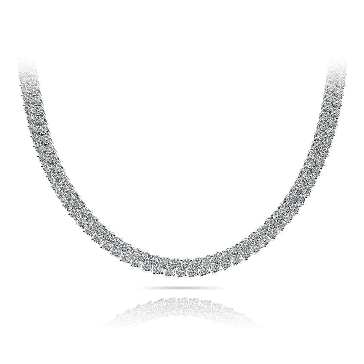 24 Ct Prong Set Round Real Diamond Checkerboard Necklace White Gold 14K