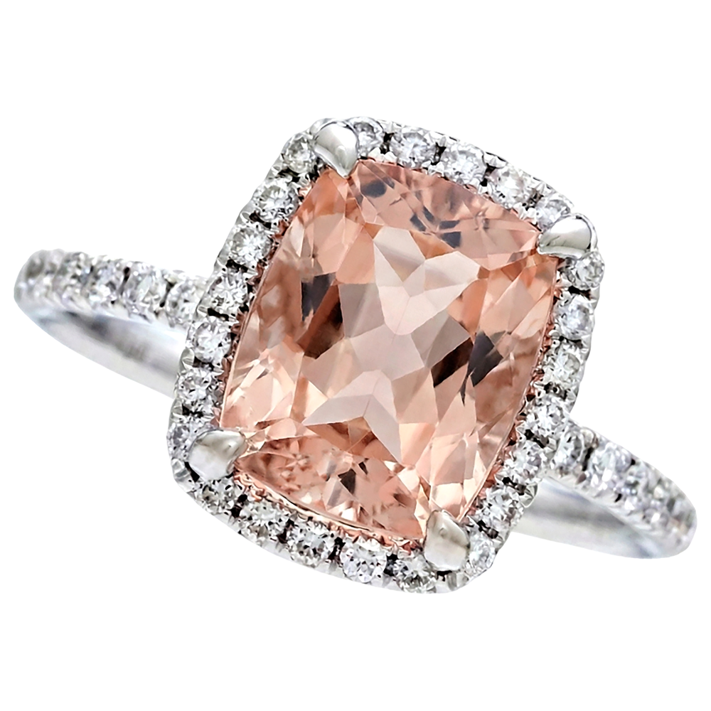 25.25 Carats Morganite And Natural Earth Mined Diamond ( Not Lab Grown )s Wedding Ring Gold White 14K