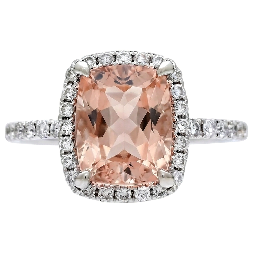 25.25 Carats Morganite And Natural Earth Mined Diamond ( Not Lab Grown )s Wedding Ring Gold White 14K
