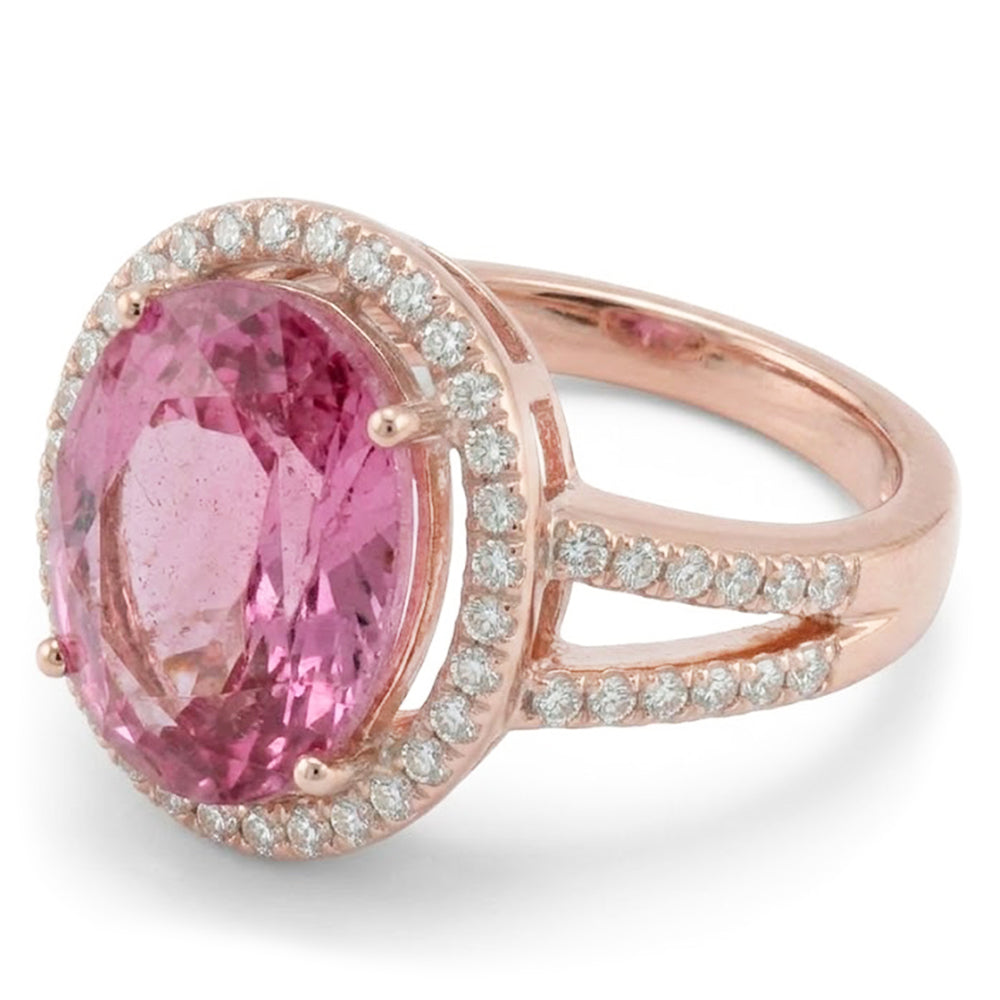 25 Ct Prong Set Kunzite And Natural Earth Mined Diamond ( Not Lab Grown )s Wedding Ring Gold Rose 14K
