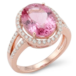 25 Ct Prong Set Kunzite And Natural Earth Mined Diamond ( Not Lab Grown )s Wedding Ring Gold Rose 14K