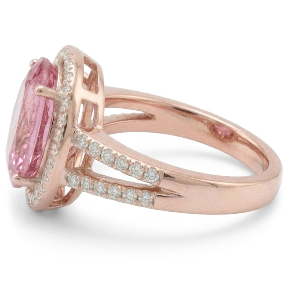 25 Ct Prong Set Kunzite And Natural Earth Mined Diamond ( Not Lab Grown )s Wedding Ring Gold Rose 14K