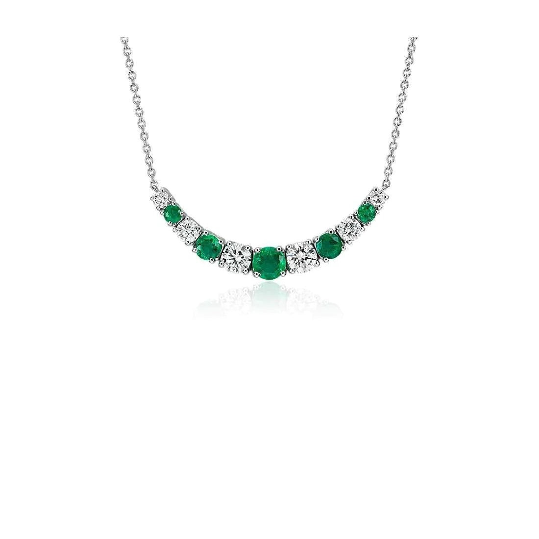 26 Carats Round Cut Green Emerald With Diamond Necklace White Gold 14K