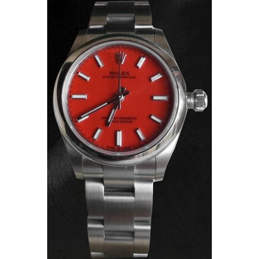 277200 Rolex Oyster Perpetual Coral Red Luminous Dial Steel Watch