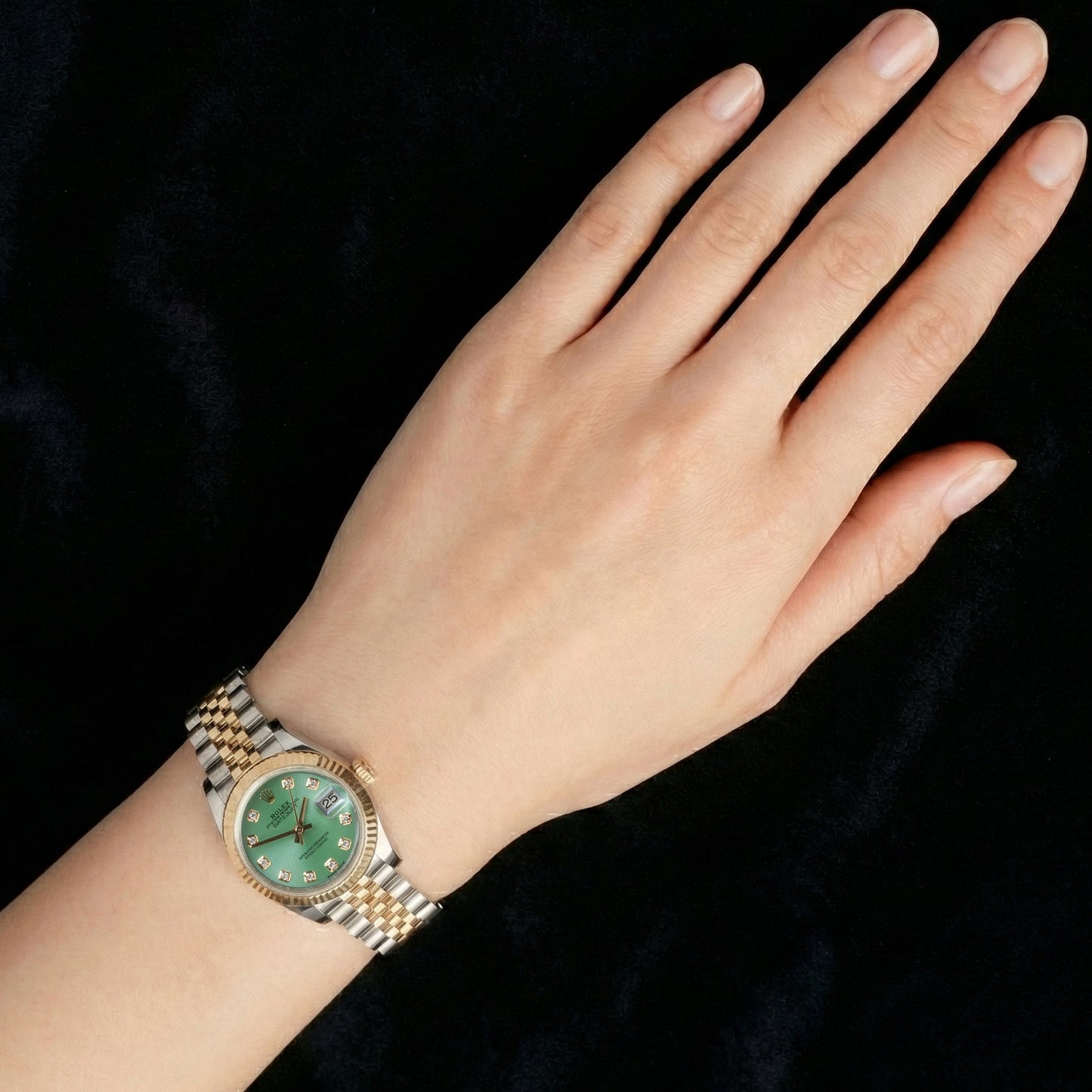 Rolex Ladies New Watch Datejust 26mm Two Tone Green Dial