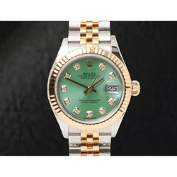 279173 Rolex Ladies New Watch Datejust 28mm Two Tone Green Dial