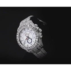 27 Ct. Iced Out Custom Diamond Rolex Yacht Master Ii Watch Ss