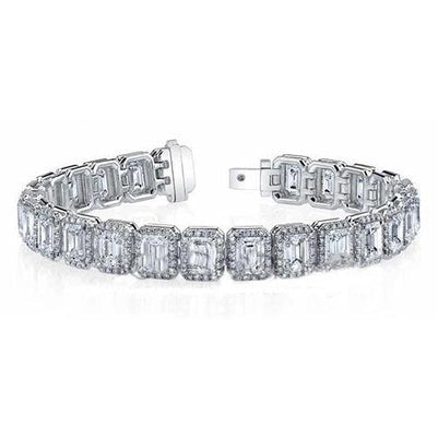 28 Carats Real Emerald And Diamond Tennis Bracelet White Gold Jewelry