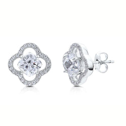 2 Carat Cushion And Round Real Halo Diamond Stud Earring White Gold 14K