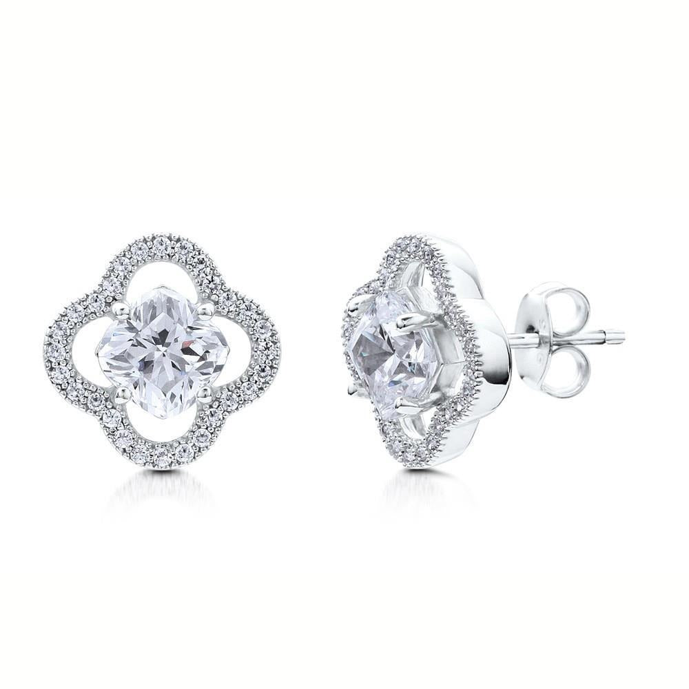 2 Carat Cushion And Round Real Halo Diamond Stud Earring White Gold 14K