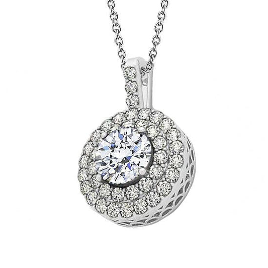 2 Carat Double Row Natural Diamonds Pendant Necklace Without Chain Gold 14K