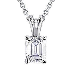 2 Carat Emerald Cut Prong Set Genuine Diamond Pendant White Gold 14K