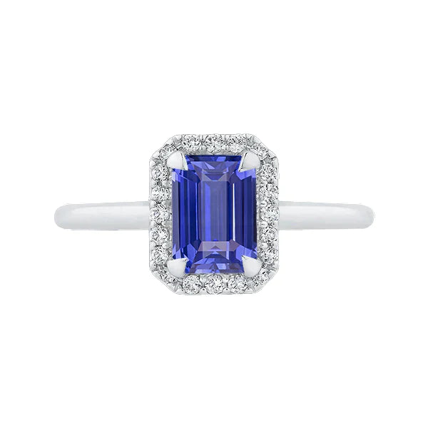 2 Carat Emerald Cut Sapphire Halo Ring