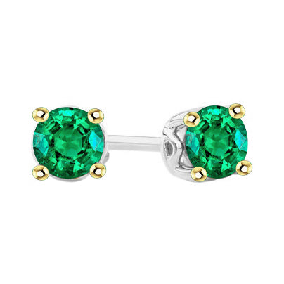 Earth-Mined Fine Emerald Gemstone Earring 1 ct 14K Two Tone Gold – main view