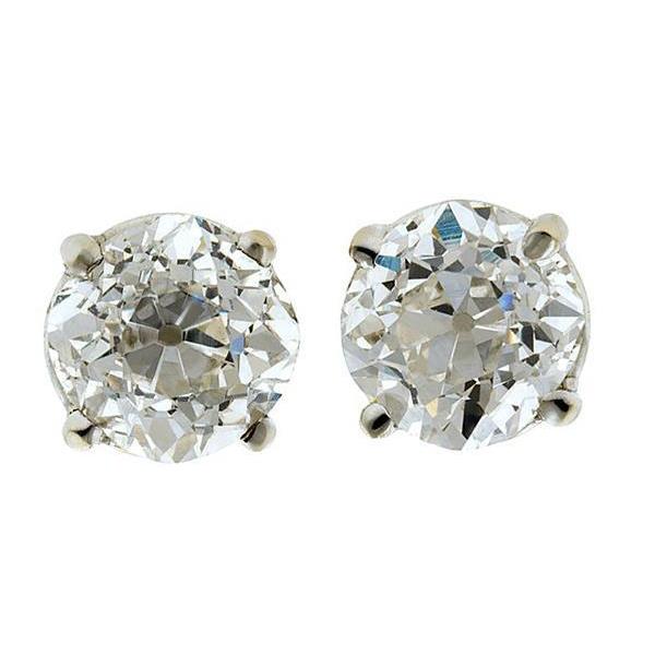 2 Carat Miner Cut Old Mine Studs Earrings Real Diamond