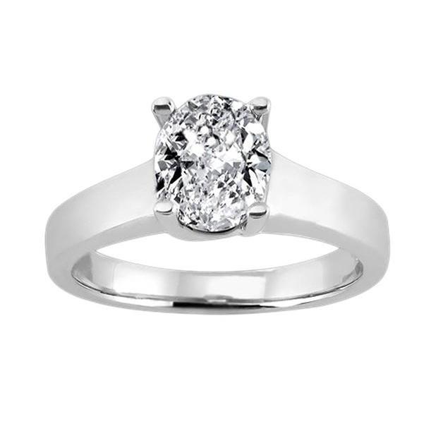 2 Carat Oval Genuine Diamond Solitaire Engagement Ring White Gold 14K