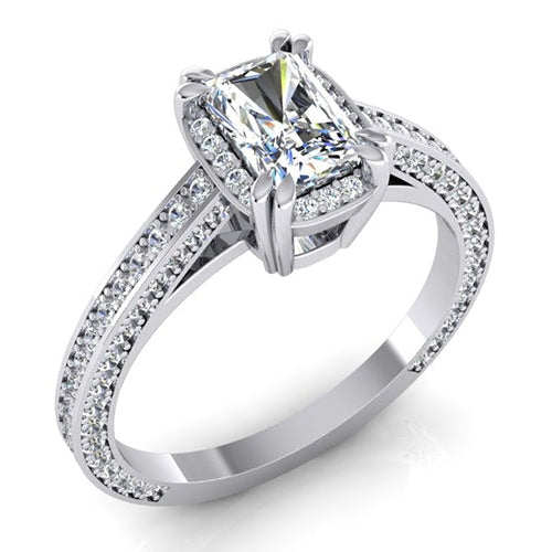 2 Carat Radiant Cut Real Diamond Ring Cathedral Setting Gold 14K