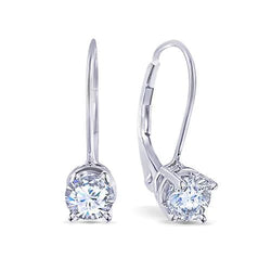 2 Carat Round Real Diamond Earrings Leverback 14K White Gold New