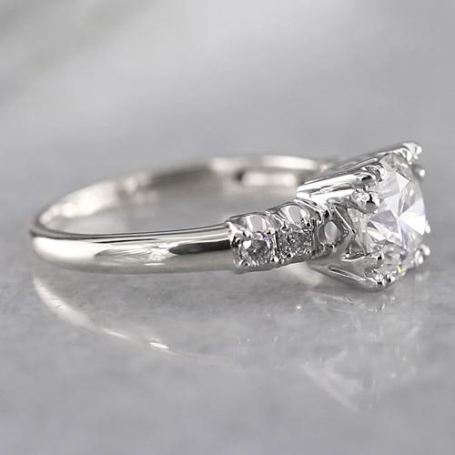  Round Real Diamond Engagement Ring White Gold 14K