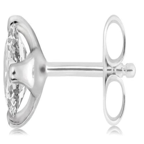 2 Carat Single Round Real Diamond Mens Stud Earring Solid White Gold