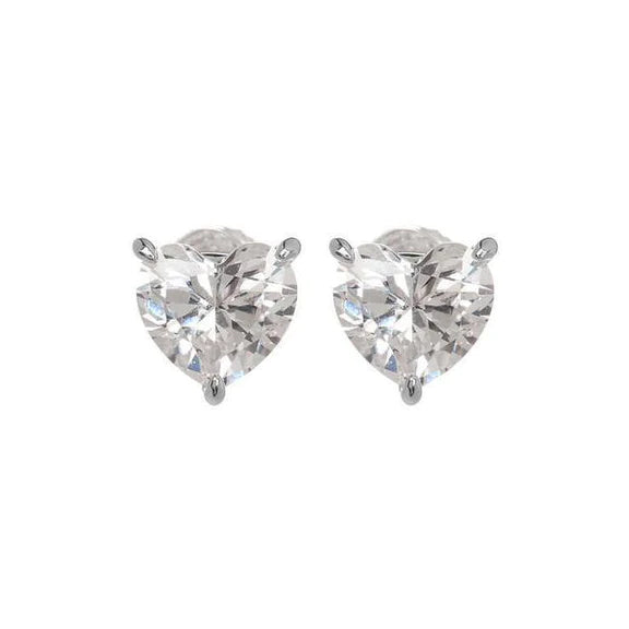 2 Carat Three Prong Set Heart Genuine Diamond Stud Earring White Gold