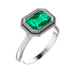 Natural Bezel Set Colombian Emerald Precious Stone Ring 2 ct